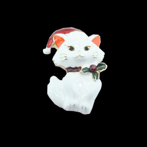 Christmas Brooches, Tibetan Style, Cat, Christmas Design & Unisex & enamel & with rhinestone, more colors for choice, 30x40mm, Sold By PC