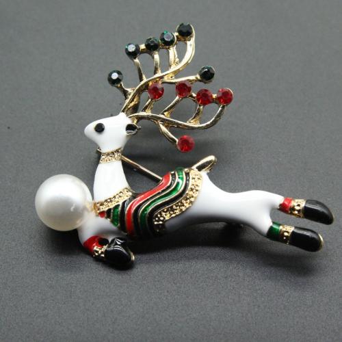 Christmas Brooches, Tibetan Style, Christmas Reindeer, Christmas Design & Unisex & enamel & with rhinestone, 50x43mm, Sold By PC