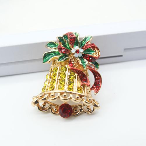 Christmas Brooches, Tibetan Style, Christmas Bell, Christmas Design & Unisex & enamel & with rhinestone, 28x36mm, Sold By PC