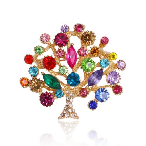 Tibetan Style Brooches, Tree, Unisex & with rhinestone, more colors for choice, 50x45mm, Sold By PC