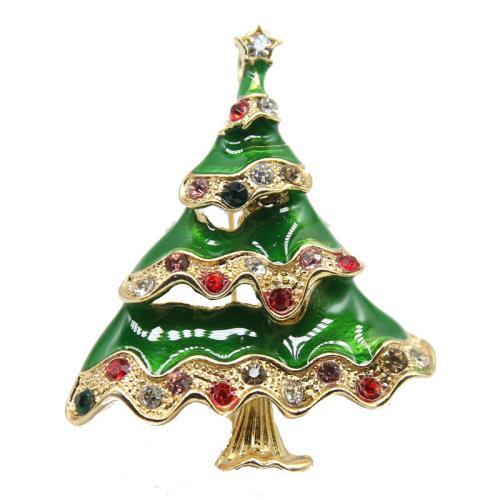 Christmas Brooches, Tibetan Style, Christmas Tree, Christmas Design & Unisex & enamel & with rhinestone, 35x42mm, Sold By PC