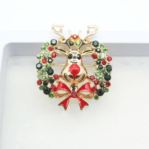 Christmas Brooches, Tibetan Style, Christmas Wreath, Christmas Design & Unisex & enamel & with rhinestone, 35x40mm, Sold By PC