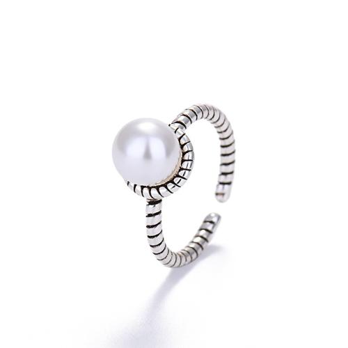 Brass Finger Ring, with Plastic Pearl, fashion jewelry & for woman, US Ring Size:7, Sold By PC