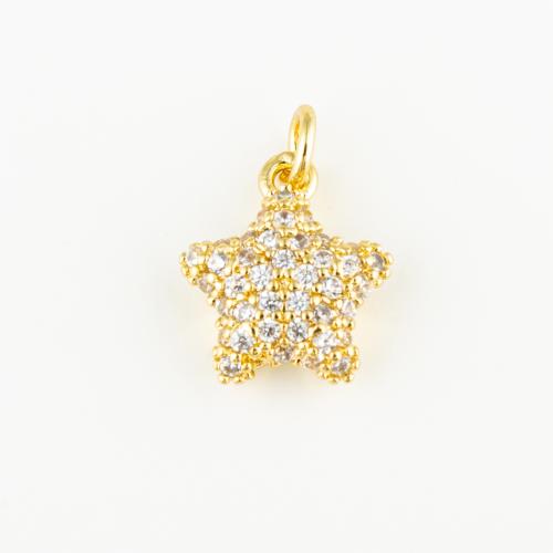 Cubic Zirconia Micro Pave Brass Pendant, Star, fashion jewelry & Unisex & micro pave cubic zirconia, golden, 13x11mm, Hole:Approx 3mm, Sold By PC