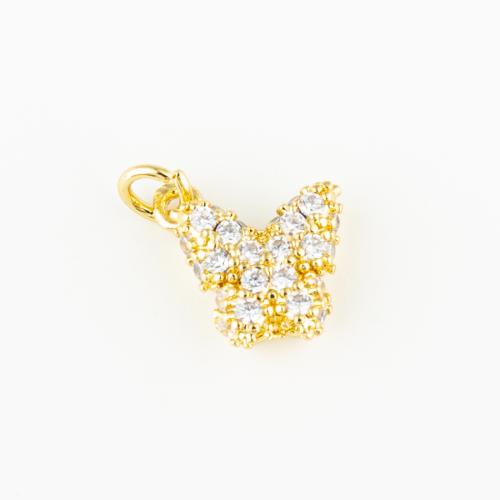 Cubic Zirconia Micro Pave Brass Pendant, Butterfly, fashion jewelry & Unisex & micro pave cubic zirconia, golden, 11x10mm, Hole:Approx 3mm, Sold By PC