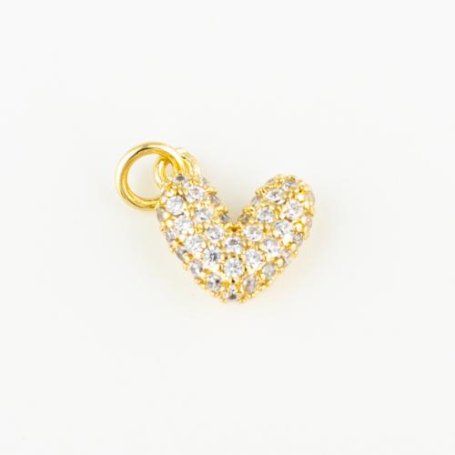 Cubic Zirconia Micro Pave Brass Pendant, Heart, fashion jewelry & Unisex & micro pave cubic zirconia, golden, 11x10mm, Hole:Approx 3mm, Sold By PC