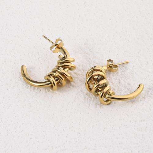 Stainless Steel Stud Earrings, 304 Stainless Steel, 18K gold plated, fashion jewelry & for woman, golden, 25mm, Sold By Pair