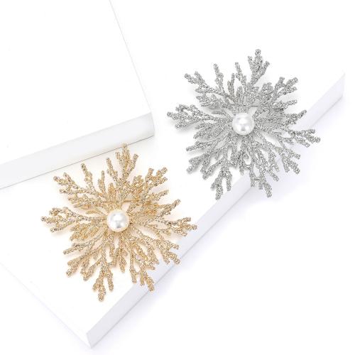 Tibetan Style Brooches, with Plastic Pearl, Snowflake, fashion jewelry & for woman, more colors for choice, 63x67mm, Sold By PC