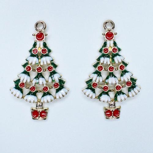 Colgantes de Aleación de Zinc Estilo Navidad, Árbol de Navidad, chapado en color dorado, Diseño de Navidad & Bricolaje & esmalte, libre de níquel, plomo & cadmio, 21x35mm, aproximado 100PCs/Bolsa, Vendido por Bolsa