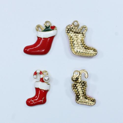 Pendentifs Noël en alliage de zinc, chaussette de noël, Placage de couleur d'or, Conception de Noël & DIY & normes différentes pour le choix & émail, plus de couleurs à choisir, protéger l'environnement, sans nickel, plomb et cadmium, Environ 100PC/sac, Vendu par sac