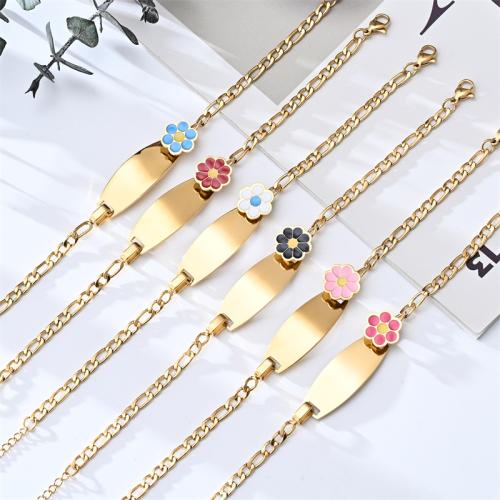 Stainless Steel Jewelry Bracelet, 304 Stainless Steel, Flower, gold color plated, for woman & enamel, more colors for choice, Sold By PC