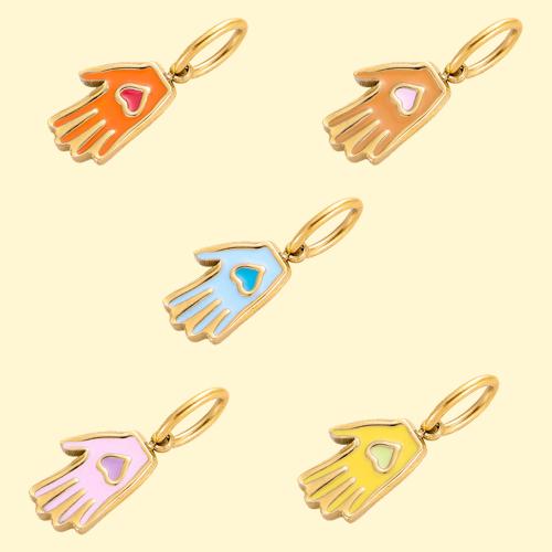 Stainless Steel Pendants, 304 Stainless Steel, Hand, gold color plated, DIY & enamel, more colors for choice, Sold By PC