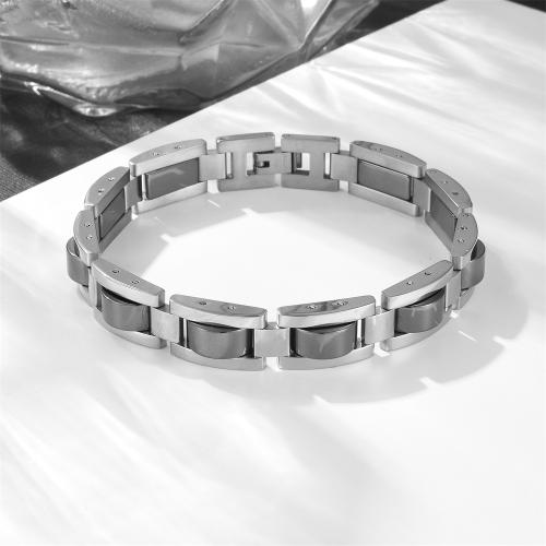 Stainless Steel Jewelry Bracelet, 304 Stainless Steel, with Hematite, silver color plated, for man, Length:23 cm, Sold By PC