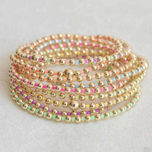 Bracelets en laiton, avec Seedbead, Placage de couleur d'or, pour femme, multicolore, Longueur:17.5 cm, Vendu par PC