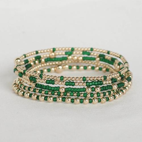 Bracelets en laiton, avec Seedbead, Placage de couleur d'or, styles différents pour le choix & pour femme, plus de couleurs à choisir, Longueur:17.5 cm, Vendu par PC