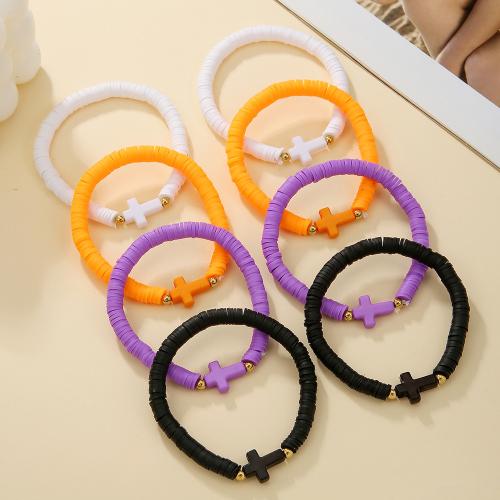 Pulsera de Halloween , Arcilla polimero, con Cordón de nudo, Cruces, Diseño de Halloween & Ajustable & para mujer, longitud:17 cm, Vendido por UD