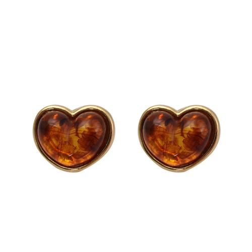 Tibetan Style Stud Earring, with Acrylic, Heart, gold color plated, fashion jewelry, golden, nickel, lead & cadmium free, 20x24mm, Sold By Pair