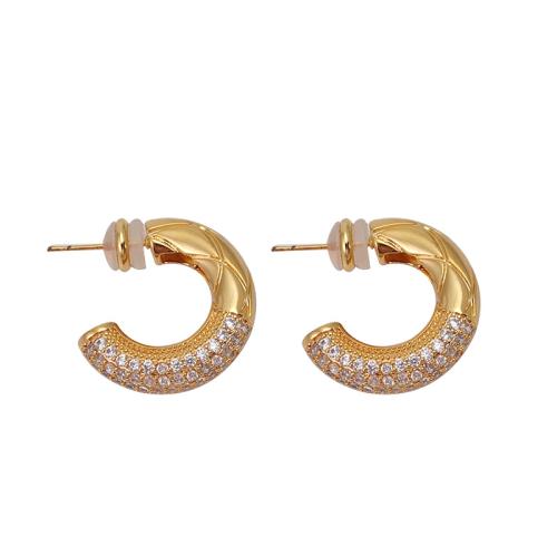 Tibetan Style Stud Earring, gold color plated, fashion jewelry & micro pave cubic zirconia, golden, nickel, lead & cadmium free, 22x22mm, Sold By Pair