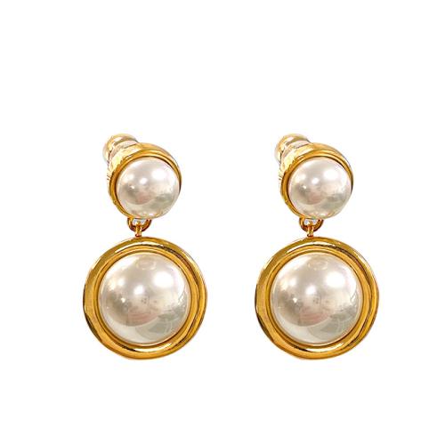 Tibetan Style Drop Earrings, with ABS Plastic Pearl, gold color plated, fashion jewelry, golden, nickel, lead & cadmium free, 30x17mm, Sold By Pair