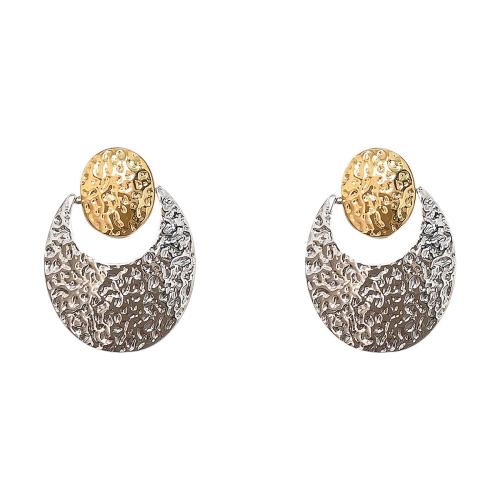 Brass Stud Earring, plated, for woman & two tone & hollow, 34x26mm, Sold By Pair