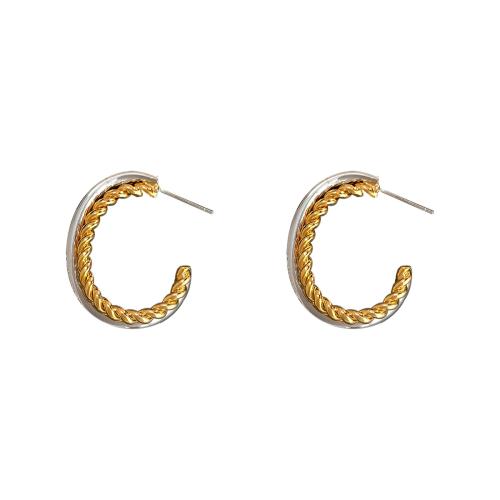 Brass Stud Earring, plated, fashion jewelry & for woman & two tone, 32x24mm, Sold By Pair