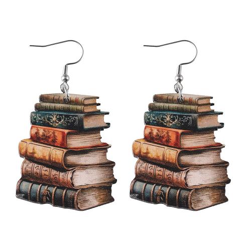 Wood Earring, with Tibetan Style, printing, fashion jewelry & for woman & double-sided, Sold By Pair