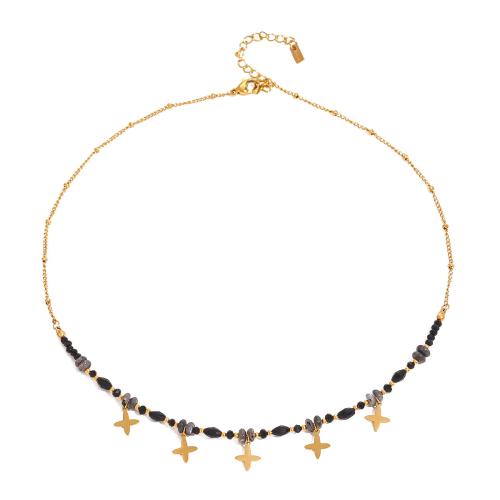 Collier de bijoux en acier inoxydable, Acier inoxydable 304, avec Pierre naturelle & Cristal naturel, avec 1.96 Inch chaînes de rallonge, Placage, bijoux de mode & pour femme, doré, Longueur:15.7 pouce, Vendu par PC