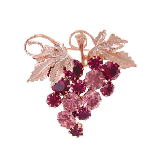 Tibetan Style Brooches, Grape, plated, for woman & with rhinestone, rose gold color, Sold By PC