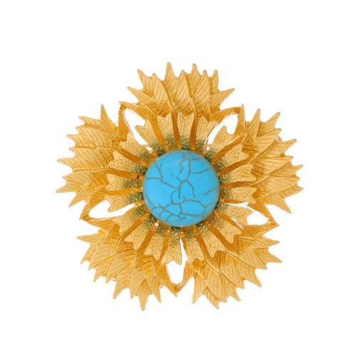 Tibetan Style Brooches, with Czech Rhinestone, petals, plated, for woman, gold, Sold By PC