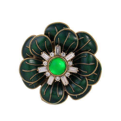 Tibetan Style Brooches, with Gemstone, petals, plated, for woman & enamel & with rhinestone, green, Sold By PC