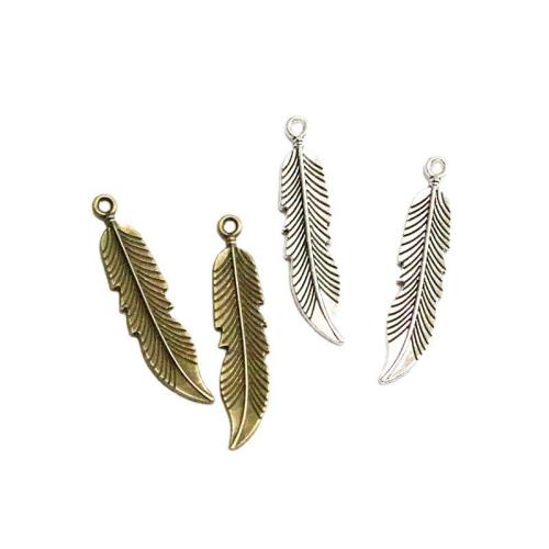 Tibetan Style Feather Pendants, plated, DIY, more colors for choice, 45.40x11.20mm, 50PCs/Bag, Sold By Bag