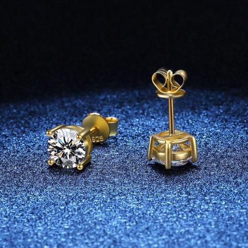 925 Sterling Silver Stud Earring, gold color plated, different styles for choice & for woman, Sold By Pair