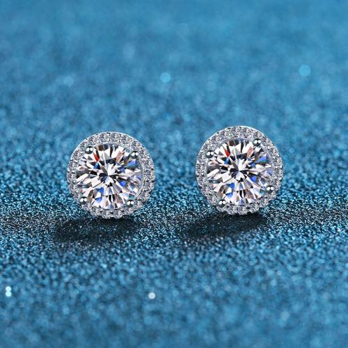 925 Sterling Silver Stud Earring, Round, different materials for choice & different size for choice & for woman, Sold By Pair