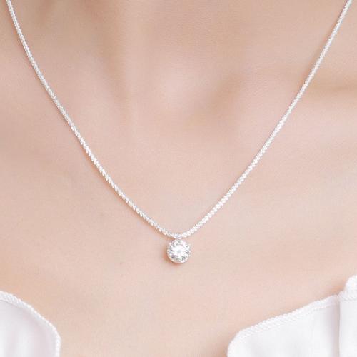 925 Sterling Silver Necklace, with Moissanite, with 2inch extender chain, different size for choice & for woman, more colors for choice, Length:Approx 16.5 Inch, Sold By PC