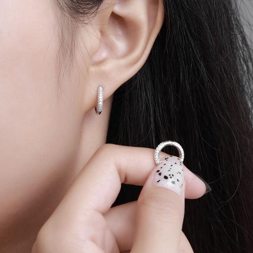 925 Sterling Silver Huggie Hoop Earring, with Moissanite, different styles for choice & for woman, 13.40mm, Sold By Pair