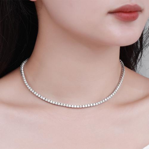 925 Sterling Silver Necklace, with Moissanite, different size for choice & for woman, Sold By PC