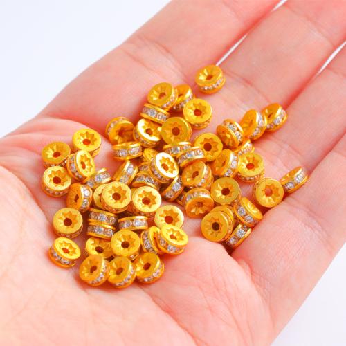 Brass Spacer Beads, gold color plated, DIY & micro pave cubic zirconia, 6.30x3mm, Hole:Approx 1.5mm, Sold By PC