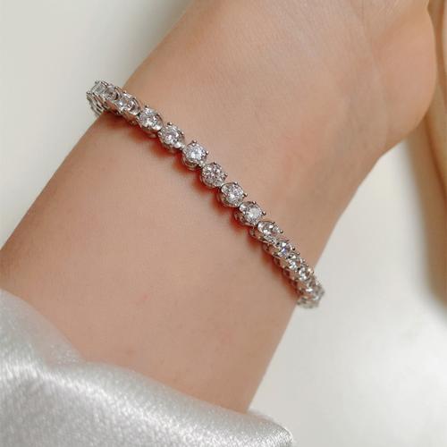 925 Sterling Silver Bracelet, different size for choice & for woman & with rhinestone, Sold By PC