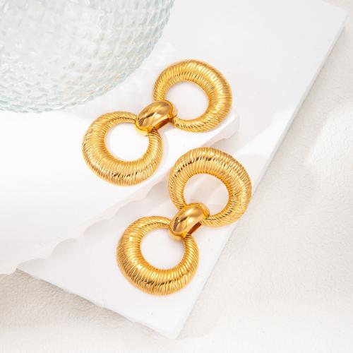 Boucle d'oreille de gaujon en acier inoxydable, Acier inoxydable 304, bijoux de mode & pour femme & creux, doré, 40x25mm, Vendu par paire