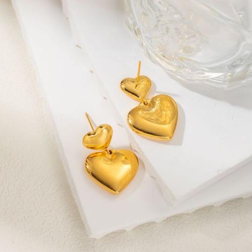 Stainless Steel Stud Earrings, 304 Stainless Steel, Heart, fashion jewelry & for woman, golden, 26x17mm, Sold By Pair