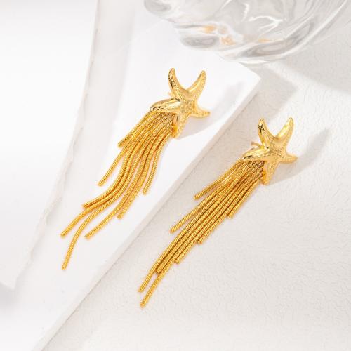 Fashion Fringe Earrings, 304 Stainless Steel, fashion jewelry & for woman, golden, 67x19mm, Sold By Pair