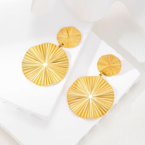 Stainless Steel Stud Earrings, 304 Stainless Steel, fashion jewelry & for woman, golden, 53x33mm, Sold By Pair