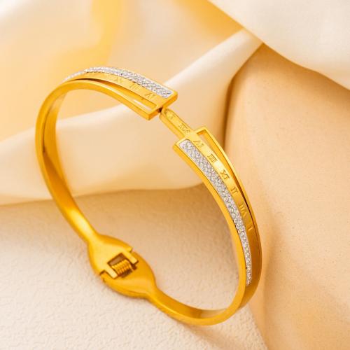 Stainless Steel Bangle, 304 Stainless Steel, fashion jewelry & for woman & with rhinestone, more colors for choice, Inner Diameter:Approx 64mm, Sold By PC