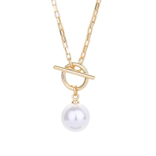 Collier en laiton, avec Shell Pearl, bijoux de mode & pour femme, plus de couleurs à choisir, Longueur:Environ 45 cm, Vendu par PC