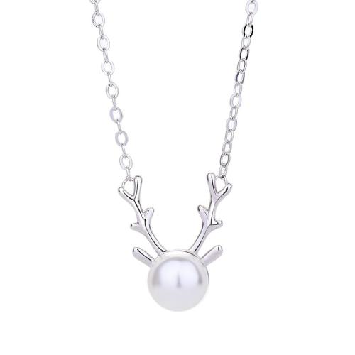 Brass Necklace, with Shell Pearl, fashion jewelry & for woman, Length:Approx 45 cm, Sold By PC