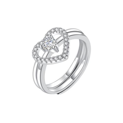 Cubic Zirconia micr3ofono pavimenta anillos de plata esterlina, Plata de ley 925, 2 piezas & Joyería & micro arcilla de zirconia cúbica & para mujer, tamaño:7, Vendido por Set