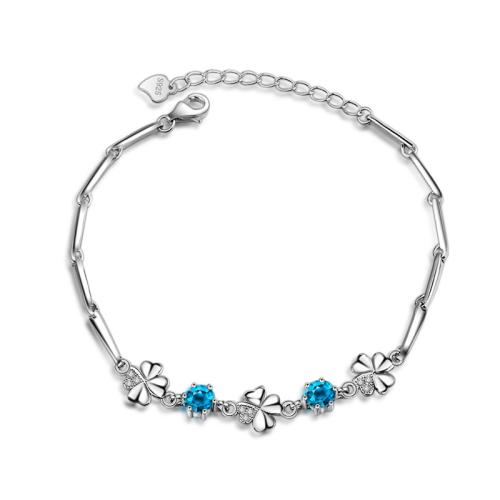 Bracelets en argent sterling, Argent sterling 925, avec 3cm chaînes de rallonge, bijoux de mode & pavé de micro zircon & pour femme, plus de couleurs à choisir, Longueur:Environ 16 cm, Vendu par PC