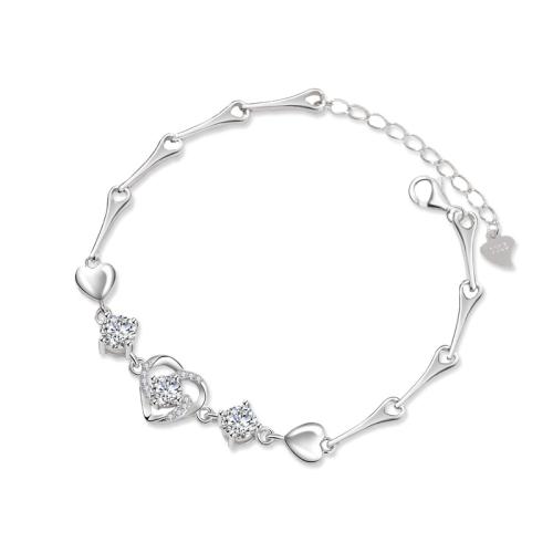 Bracelets en argent sterling, Argent sterling 925, avec 3cm chaînes de rallonge, bijoux de mode & pavé de micro zircon & pour femme, plus de couleurs à choisir, Longueur:Environ 16 cm, Vendu par PC