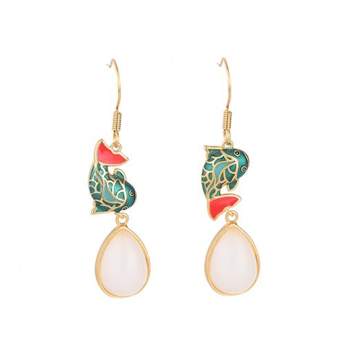 Brass Drop Earring, with Jade, fashion jewelry & for woman & enamel, 48mm, Sold By Pair