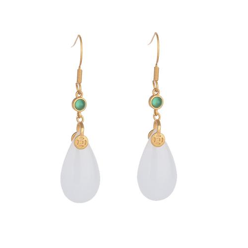 Brass Drop Earring, with Jade, fashion jewelry & for woman & enamel, 50mm, Sold By Pair